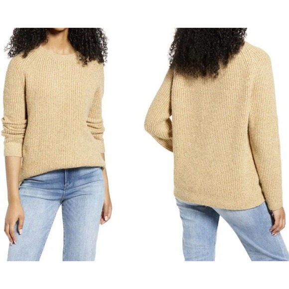 BP Nordstrom Womens NWT Plaited Stitch Crewneck Pullover Sweater Tan Sz S Knit - Picture 3 of 7
